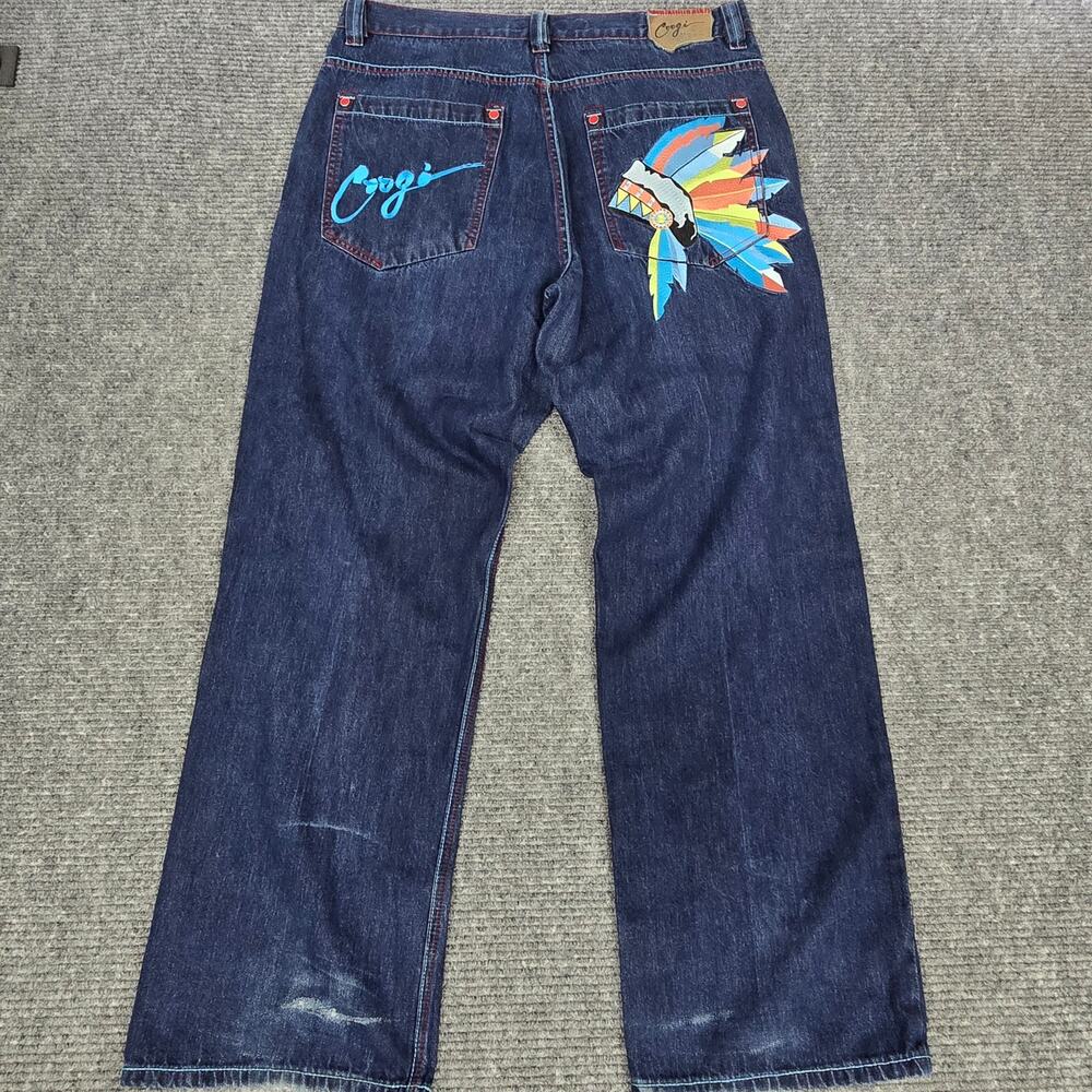 Vtg Coogi Jeans Men 40x34 Measure 38x34 Native Headdress Embroidered Baggy Y2K